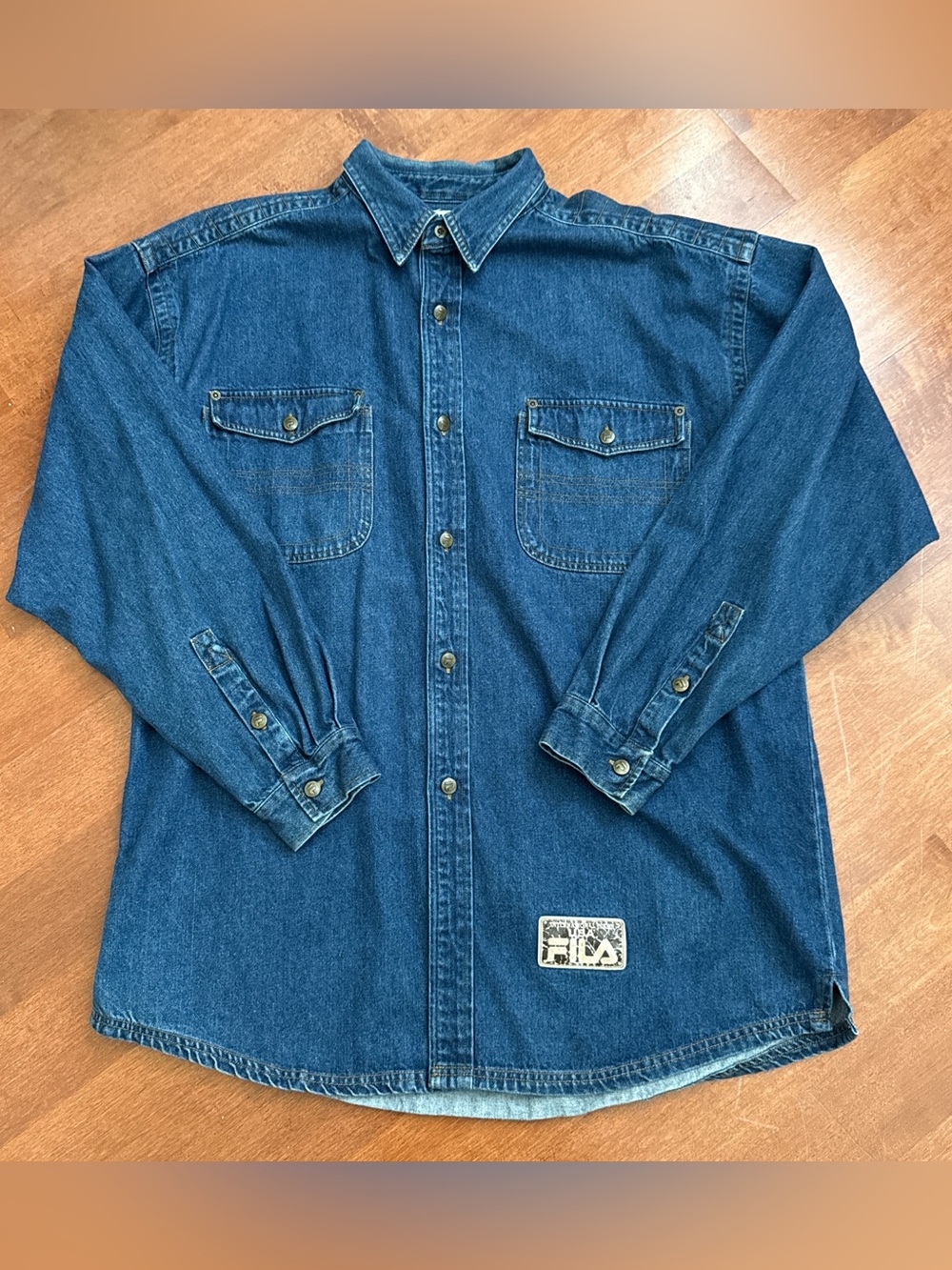 Y2K FILA Denim Jean Shacket Logo Mens Vintage 90's Hip Hop Oversized Sz XL